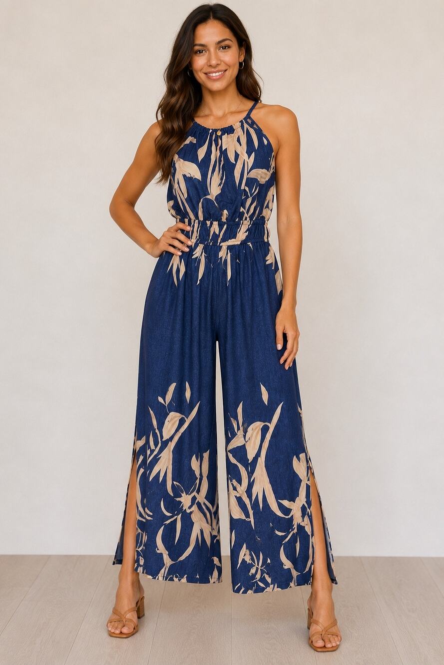 Navy Floral Halter Jumpsuit